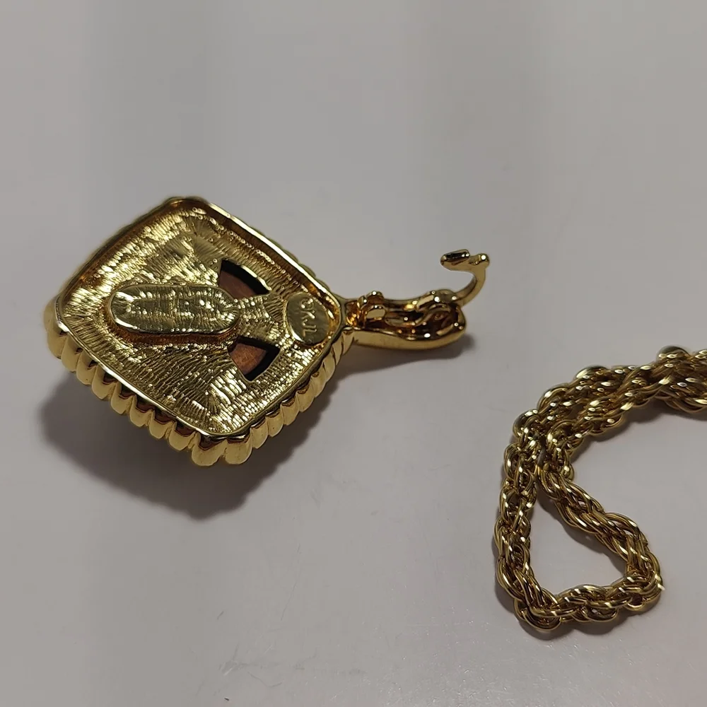 Vintage KJL Kenneth Jay Lane Black Cabochon Pendant Necklace Gold Tone Rope - Picture 8 of 10